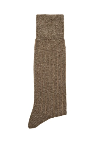Chaussettes maille côtelée laine mélangée - Marron clair