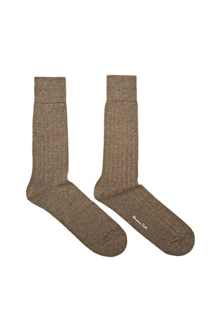 Chaussettes maille côtelée laine mélangée - Marron clair
