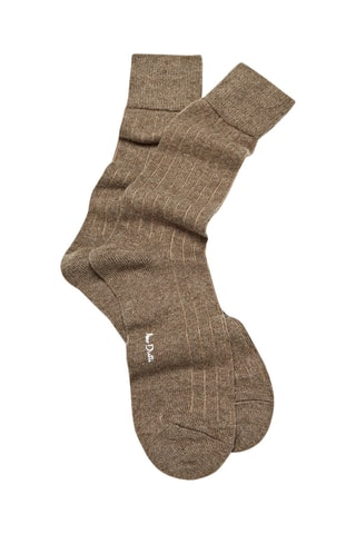 Chaussettes maille côtelée laine mélangée - Marron clair