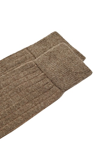 Chaussettes maille côtelée laine mélangée - Marron clair