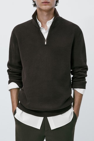 Pull texturé col cheminée fermeture Éclair - Gris