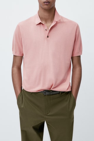 Pull polo manches courtes en coton - Rose