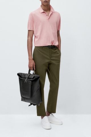 Pull polo manches courtes en coton - Rose