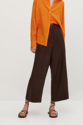 Jupe-culotte à pinces pur lin - Marron