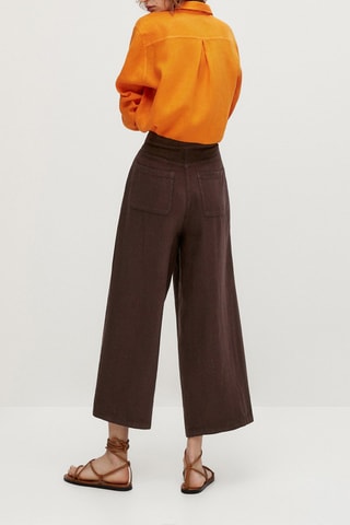 Jupe-culotte à pinces pur lin - Marron