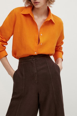 Jupe-culotte à pinces pur lin - Marron