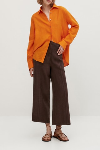 Jupe-culotte à pinces pur lin - Marron