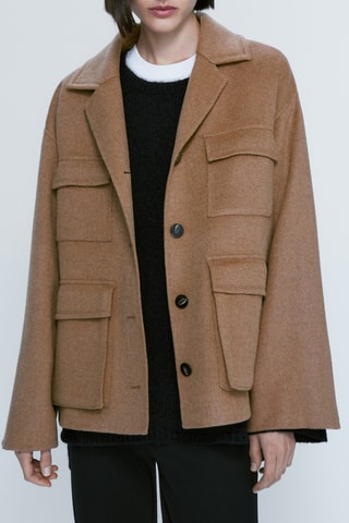 Manteau court en mélange de laine avec poches - Marron