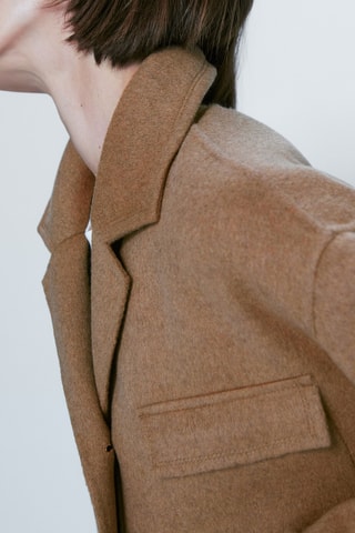 Manteau court en mélange de laine avec poches - Marron