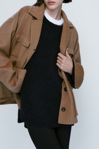 Manteau court en mélange de laine avec poches - Marron