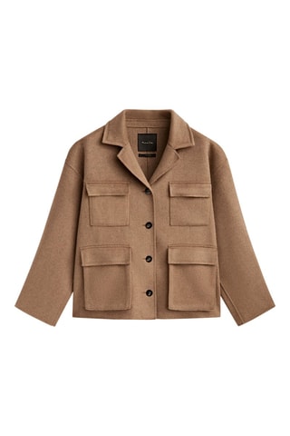 Manteau court en mélange de laine avec poches - Marron