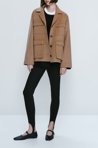 Manteau court en mélange de laine avec poches - Marron