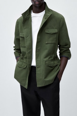 Veste à poches avec du lin et du coton - Vert