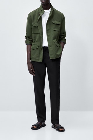 Veste à poches avec du lin et du coton - Vert