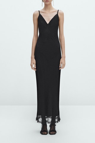 Robe à bretelles en maille avec perles fantaisie - Noir