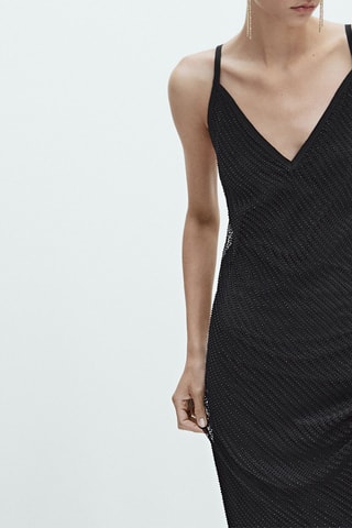 Robe à bretelles en maille avec perles fantaisie - Noir