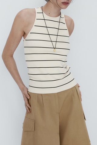 Débardeur rayé côtelé sans manches - Ecru