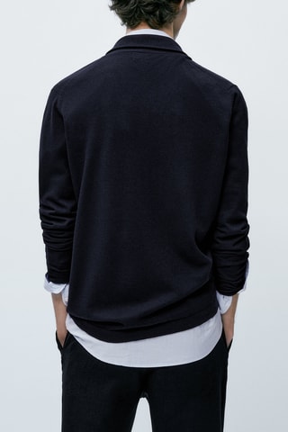 Cardigan en maille en laine et cachemire col châle - Bleu marine