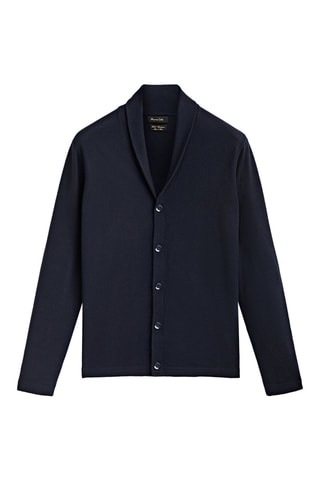 Cardigan en maille en laine et cachemire col châle - Bleu marine