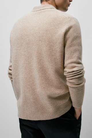 Cardigan en laine col polo à fermeture Éclair - Beige chiné