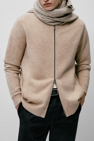 Cardigan en laine col polo à fermeture Éclair - Beige chiné