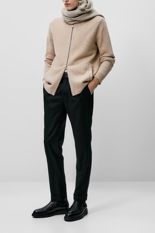 Cardigan en laine col polo à fermeture Éclair - Beige chiné