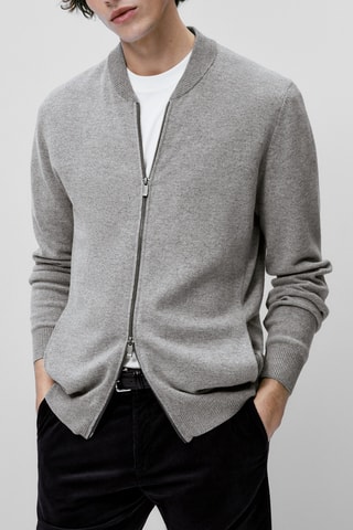 Cardigan style bomber avec de la laine - Gris chiné