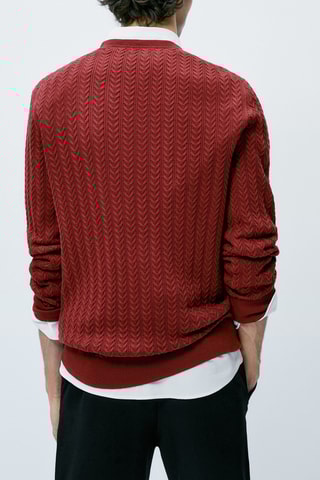 Pull en maille torsadée à col rond - Bordeaux