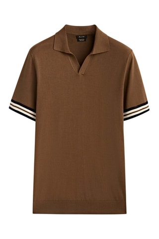 Pull polo à manches courtes contrastant - Marron
