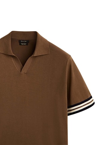 Pull polo à manches courtes contrastant - Marron