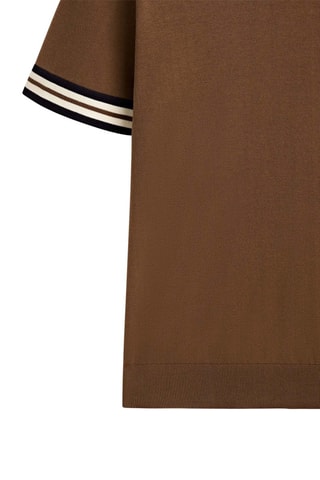 Pull polo à manches courtes contrastant - Marron