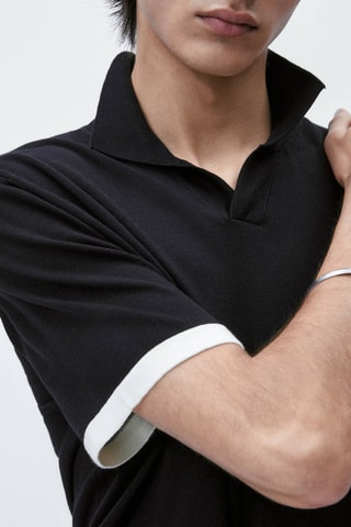 Pull polo à manches courtes contrastant - Noir