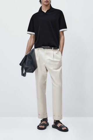 Pull polo à manches courtes contrastant - Noir