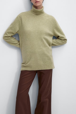 Pull col roulé en laine mélangée avec 4% de cachemire - Vert chiné