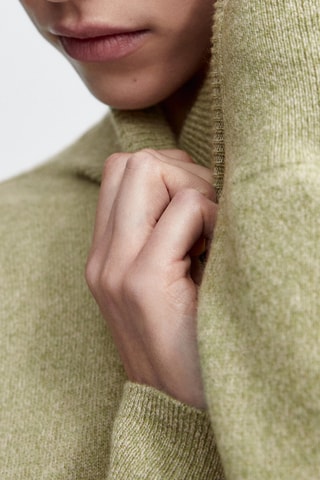 Pull col roulé en laine mélangée avec 4% de cachemire - Vert chiné