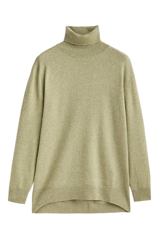 Pull col roulé en laine mélangée avec 4% de cachemire - Vert chiné