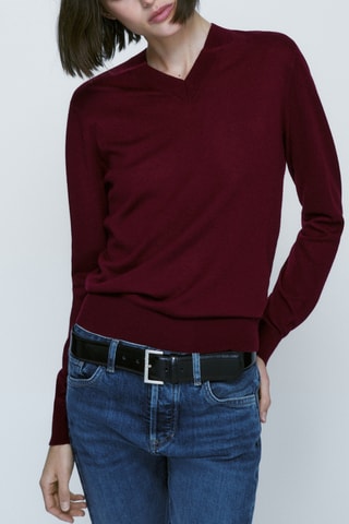 Pull en laine et cachemire à col en V - Bordeaux