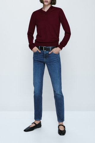 Pull en laine et cachemire à col en V - Bordeaux