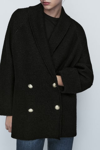 Cardigan cache-cœur texturé boutons - Noir