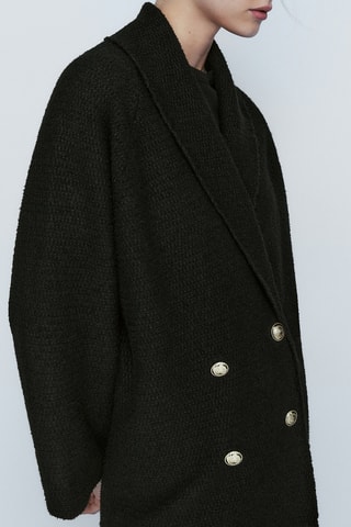 Cardigan cache-cœur texturé boutons - Noir