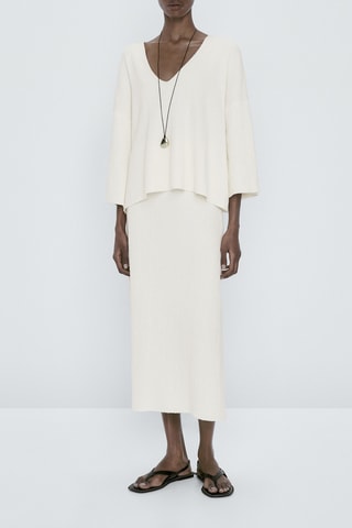 Pull cape en maille texturée à col en V - Blanc