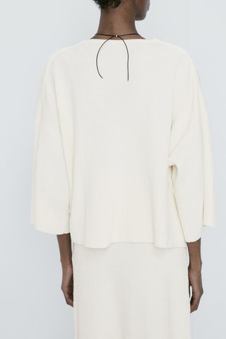 Pull cape en maille texturée à col en V - Blanc