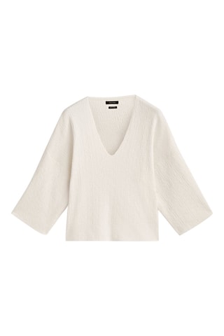 Pull cape en maille texturée à col en V - Blanc