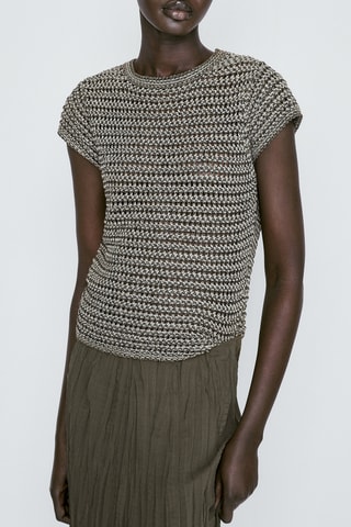 Pull maille crochet fil fantaisie - Kaki