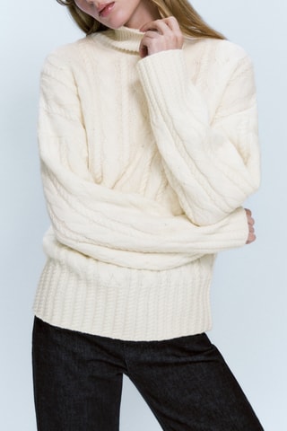 Pull en maille torsadée à col montant - Blanc