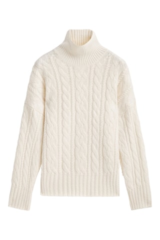 Pull en maille torsadée à col montant - Blanc