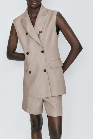 Gilet long croisé pur lin - Beige