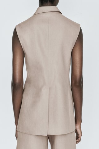 Gilet long croisé pur lin - Beige