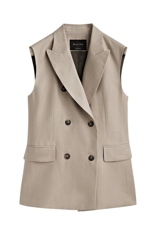 Gilet long croisé pur lin - Beige