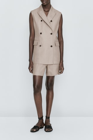 Gilet long croisé pur lin - Beige